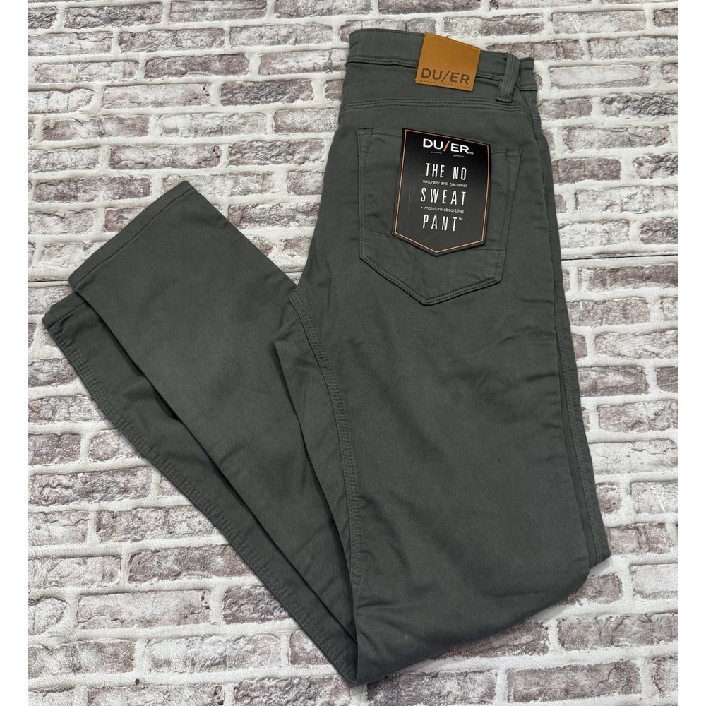 DUER‎ No Sweat Relaxed Taper Pants 30x32 Gull Green NWT Performance Stretch Slim